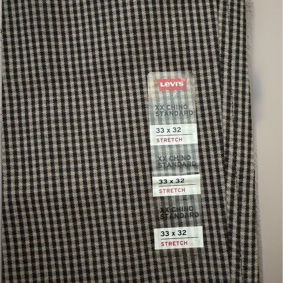 NEW Levis XX Chino Standard Taper Mens 33x32 Black Plaid Stretch Pants - Picture 3 of 8